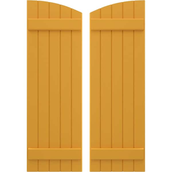 Ekena Millwork Americraft 5-Board (2 Batten) Wood Joined Board-n-Batten Shutters w/Ellipt Top, ARW101BE518X77TUH, PR ARW101BE518X77TUH - main